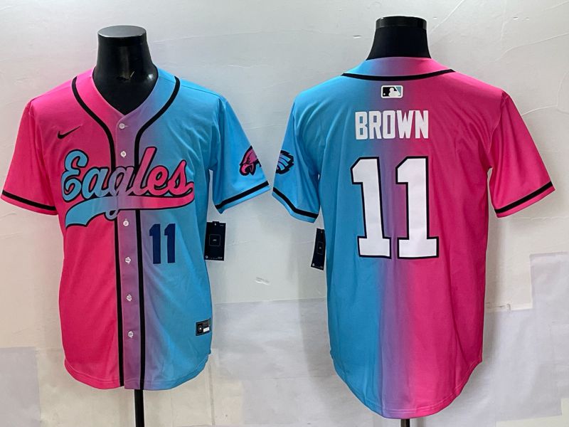 Men 2025 Philadelphia Eagles #11 Brown Blue pink Nike Limited NFL Jersey style 05